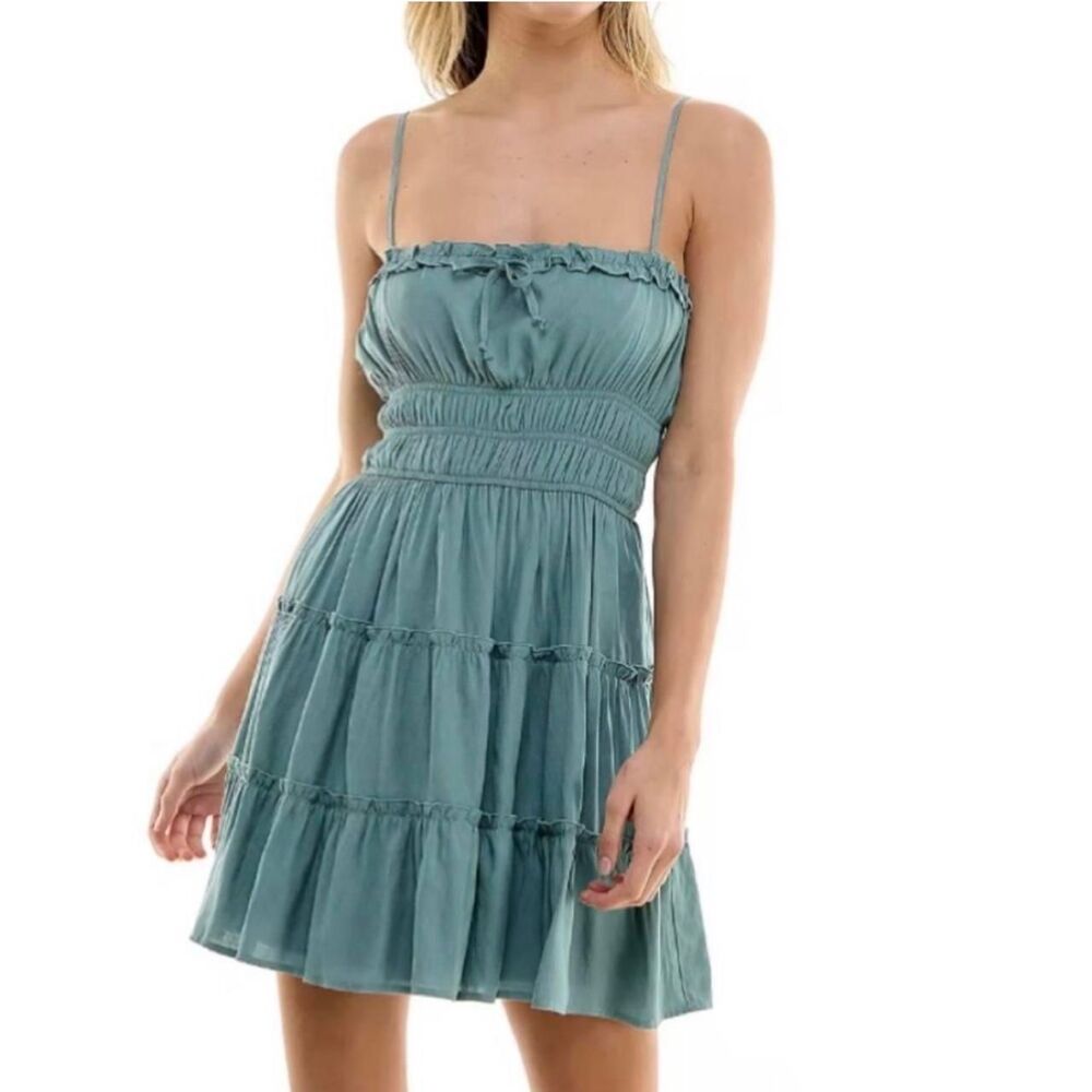 Cottagecore Trixxi fairycore Women's Large boho mini Tiered NWT green dress